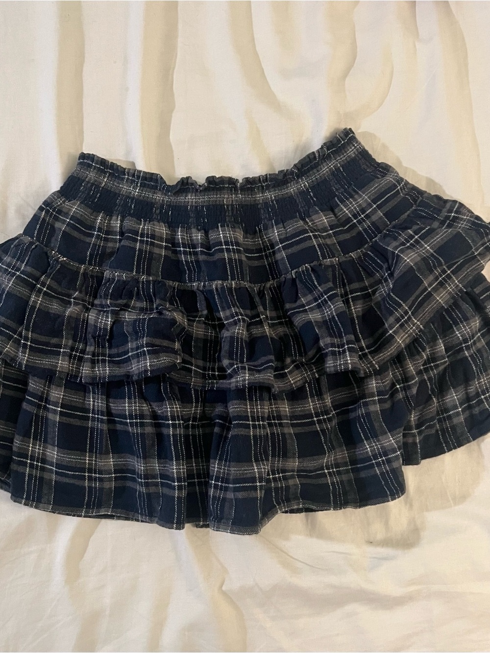 Streetwear Society Navy Plaid Ruffle Mini Skort